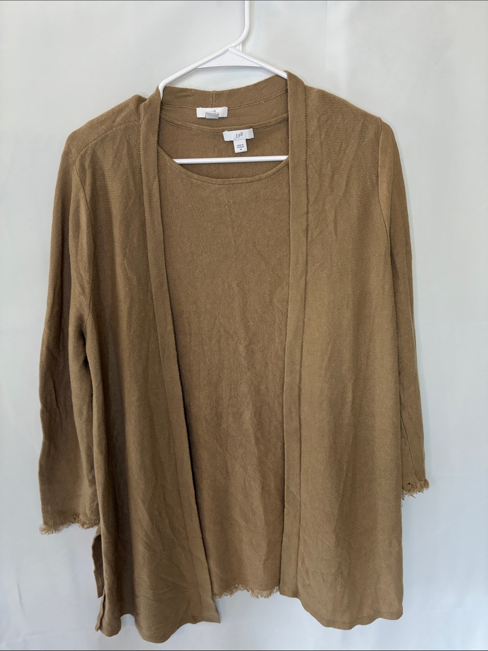 J. Jill Open-Front Lightweight Cardigan and Tank Set -Tan